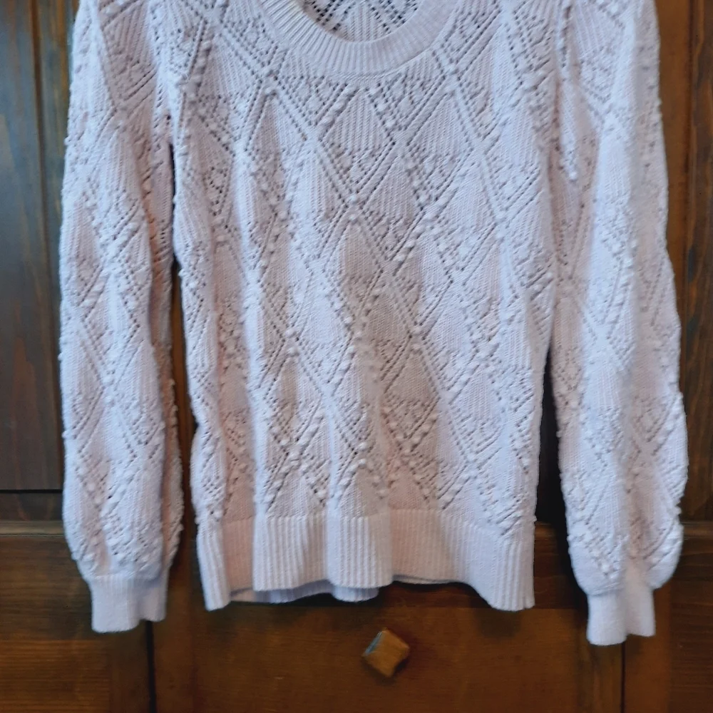 🛍 Loft 100% Cotton Light Pink Knit Pointelle Bobble Sweater Size Medium
